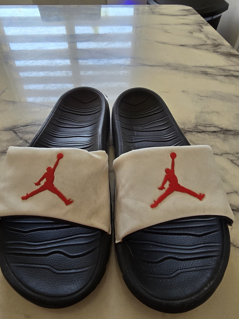 Nike Men’s Black Slide Sandals with White Strap and Red Jumpman